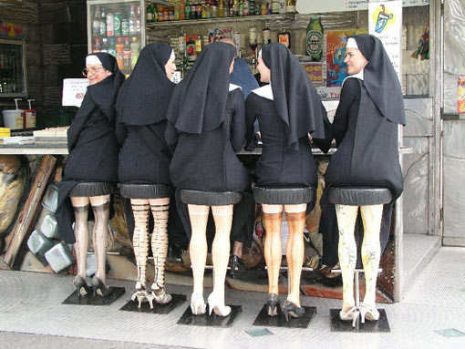 5 nuns sitting at a bar!